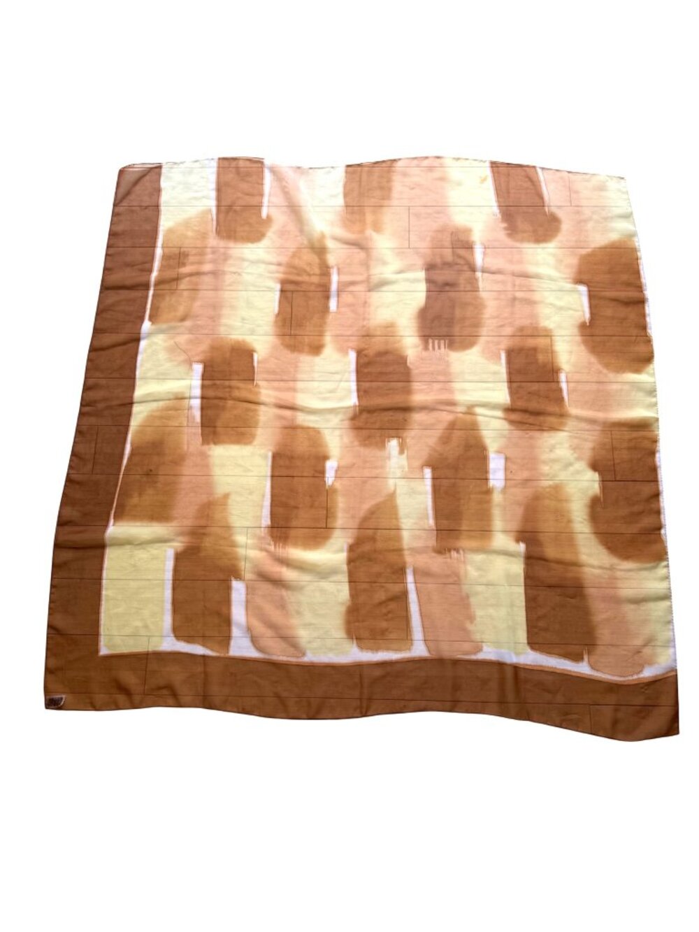 Elwin Women's Square Scarf Brown Cream Abstract Vintage Made In Japan 42"x42"